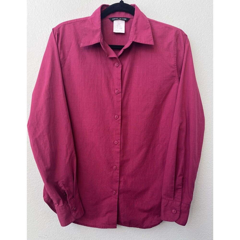 Vintage Esprit De Corp Womens Shirt M Pink Magenta Cotton Button Up Long Sleeve